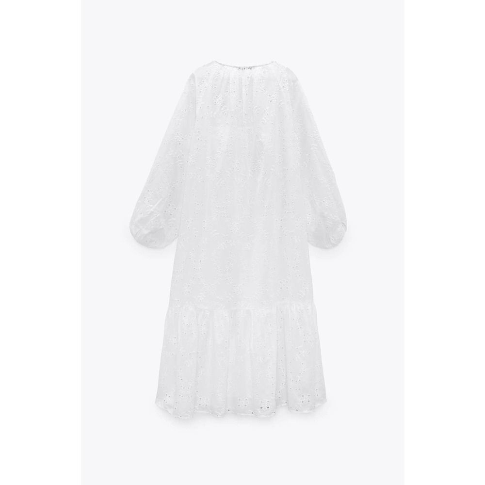 ZARA Openwork Cutwork Embroidered Boho Lightweight Dress New White - Picture 3 of 9